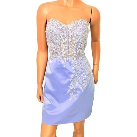 Y2K Satin Corset Mini Dress Sz.4-6 Fairy Mesh Lace Rhinestone Wimsigoth 90s - Picture 15 of 15